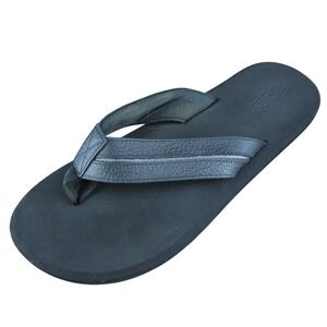 Flojos Ryder Men Flip Flop Sandals‎ Black Leather Slip On Size 12 Medium